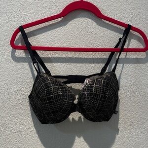 Victoria's Secret Black and Gold Lace-Overlay Bra Size 36C